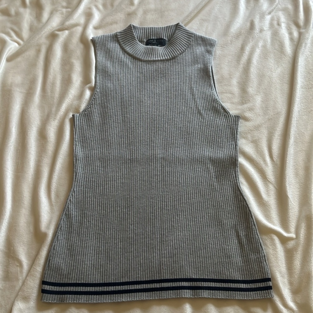 COPY - Rag & Bone Gray Ribbed Tank Top with Mandarin Collar - Picture 3 of 9
